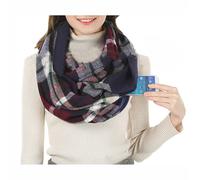 SMTCM Écharpe tube loop pour femme Écharpe infinie avec poches cachées Écharpes infinies Écharpe de voyage légère Écharpe à poche zippée cachée Écharpe circulaire à carreaux pour l'extérieur par temps