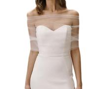 SMTCM étole pour femme - Boléro blanc - Manteau en dentelle - Robe de mariée - Écharpes de mariage - Fauteuil enveloppant - Chaise de mariée - En tulle amovible - Épaules dénudées - Robe de soirée