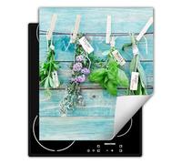 SMTDeco Protection plaque de cuisson,Tapis Protection Protecteur,Tapis enroulable pour cuisinières électrique, à induction 50x52 cm une pièce herbes bois turquoise (116762)