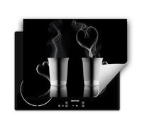 SMTDeco Protection plaque de cuisson,Tapis Protection Protecteur,Tapis enroulable pour cuisinières électrique, à induction 80x52 cm une pièce motif "Café" noir
