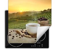 SMTDeco Protection plaque de cuisson,Tapis Protection Protecteur,Tapis enroulable pour cuisinières électrique, à induction 60x52 cm pièce unique motif "Café" vert