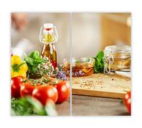 SMTDeco Protection plaque de cuisson, vitrocéramique, verre trempé, pour cuisinières électrique, à induction,planche à découper 2 x 30x52 cm Lot de 2. Menthe Végétale Orange (104801)