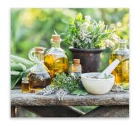 SMTDeco Protection plaque de cuisson, vitrocéramique, verre trempé, pour cuisinières électrique, à induction,planche à découper Bouteille en verre lavande une pièce, 65x60 cm, vert (108128)