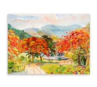 SMTDeco Protection plaque de cuisson, vitrocéramique, verre trempé, pour cuisinières électrique, à induction,planche à découper Tableau monobloc 40x30 cm arbres orange (110095)