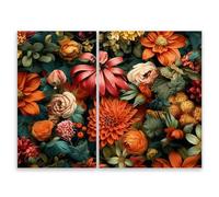 SMTDeco Protection plaque de cuisson, vitrocéramique, verre trempé, pour cuisinières électrique, à induction,planche à découper 30x52 + 40x52 cm Lot de 2. Tableau Fleurs Rouge (113765)