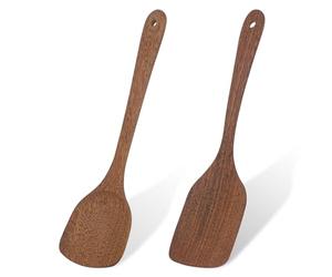 smtfcty Lot de 2 spatules en bois d'olive de 30 cm - Ustensiles de cuisine avec grain unique pour poêle, ustensiles de cuisine et spatule en bois