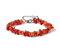 SMTSEC Bracelet de Perles en Pierre de Corail Orange Perles en Pierre Naturelle Bracelet à Breloques Réglable Unisexe Pierre Brute Irrégulière Bracelet Porte-Bonheur Cadeaux pour Petit Ami Petit