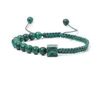 SMTSEC Bracelet Réglable en Malachite de 6mm Unisexe Vert Bracelet à Breloques en Corde Tressée à la Main Carré Pierre Brute Bracelet Porte-Bonheur pour Hommes Femmes Bracelet Personnalisé