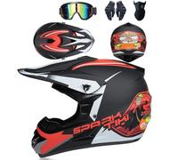 SMTSEC Casque De Moto pour Jeunes Casque De Motocross Adultes Enfants Casques De Cross Casque De Moto Enduro Casque VTT Intégral Certifié Dot avec Lunettes Masque Gants Casque De Descente,Red/C-XXL