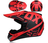 SMTSEC Casque De Moto pour Jeunes Casque De Motocross Enfants Adultes Casques De Cross Casque De Moto Enduro Casque VTT Intégral Certifié Dot/ECE avec Lunettes Masque Gants Casque De Descente,Red/C-S