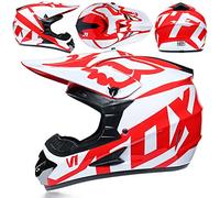 SMTSEC Casque De Moto pour Jeunes Casque De Motocross Enfants Adultes Casques De Cross Casque De Moto Enduro Casque VTT Intégral Certifié Dot/ECE avec Lunettes Masque Gants Casque De Descente,Red/A-S