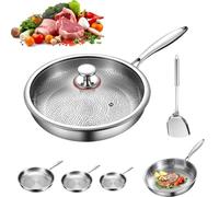 SMTSEC Poêle À Frire Hammered Titanium Pro Avec Couvercle, Poêle À Frire En Titane Non Revêtu, Antiadhésive Et Résistante Aux Rayures Idéale Pour Cuisiner Sur N'importe Quelle Cuisinière,Sliver-26cm