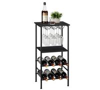 smusei Range Bouteille Vin 4 Niveaux Rangement Bouteille de Vin Autoportant Wine Rack Peut Contenir 9 Verres à vin 8 Bouteilles de Vin Etagere Bar Vintage pour Cuisine Bar 80x40x30Cm (Noir)