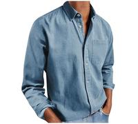 SMUXP Chemise de loisirs décontractée à manches longues pour homme - Couleur unie - Col boutonné - Avec poche de poitrine, bleu ciel, XL