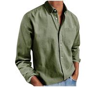SMUXP Chemise de loisirs décontractée à manches longues pour homme - Couleur unie - Col boutonné - Avec poche de poitrine, vert militaire, 3XL