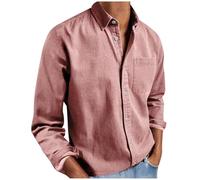 SMUXP Chemise de loisirs décontractée à manches longues pour homme - Couleur unie - Col boutonné - Avec poche de poitrine, rose, L