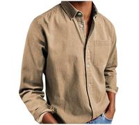 SMUXP Chemise de loisirs décontractée à manches longues pour homme - Couleur unie - Col boutonné - Avec poche de poitrine, kaki, M