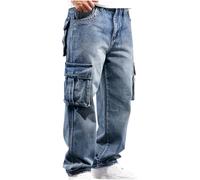 SMUXP Jean cargo pour homme, style baggy slochy en denim, tendance, Harajuku, streetwear avec poches, 2#Bleu clair, M