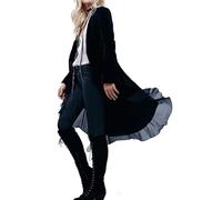 SMUXP Veste cardigan asymétrique en velours long à volants pour femmes, décontracté, ouvert sur le devant, ourlet en mousseline de soie, long cardigan en velours, blazers, bonne année 2025, Noir #1.,