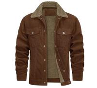 SMUXP Veste de camionneur pour homme, manteau d'hiver doublé en polaire Sherpa, veste cargo épaisse et chaude à manches longues avec poches, manteau de bûcheron à col boutonné, marron, L