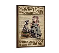 SMWY Poster vintage avec livres et chiens 30 x 45 cm