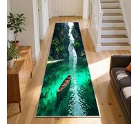 SMXVRC 3D Canyon Lac Surface Coureur Tapis pour Entrée, 60x240cm, Vert émeraude Beauté Naturelle Couloir Moquette, Caoutchouc Soutenu Antidérapant Lavable Long Tapis pour Entrée Décoration