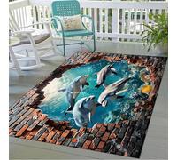 SMXVRC 3D Dauphin Zone Tapis, 180x260cm, sous-Marin Marin Animal Tropical Poisson Intérieur Moquettes, Durable Faible Pile Ne perd Pas Ses Poils Tapis, 3D Imprimer Absorbant pour Nursery