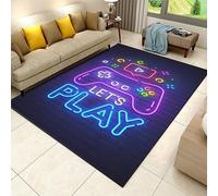 SMXVRC Allons-y Jouer Espace Jeux Tapis, 140x200cm, Jeux vidéo À thème Art Conception Vie Chambre Moquette, Néon Imprimé Tapis pour Esports Salle, Pliable Souple pour Garçons Filles Famille