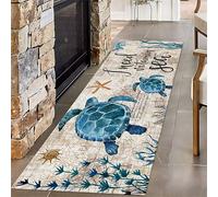 SMXVRC Bleu Mer Tortue Zone Tapis, 60x120cm, Ancien Nautique Boussole Algue Sol avec, Confortable Mince Animal de Compagnie Amical, Hangar Résistant Faible Pile Tapis pour Chevet Vie Chambre