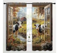 SMXVRC Ferme Vache Black-Out Fenêtre Panneaux Pays Forêt Ranch Fenêtre Tentures Ancien Floral Décor Thermique Isolé Rideaux Panorama Modèle Lavable pour Chambre à Coucher， B118 cm x L137 cm x 2 Stück