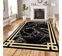 SMXVRC Luxe Noir Chambre dorée Tapis, 70x140cm, Noir Moderne Marbre doré Sol Moquette, Facile Propre Durable Antidérapant avec Non Glisser Doublure Sale Résistant Zone Tapis pour Étude Chambre