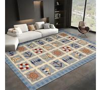 SMXVRC Nautique Thème Zone Tapis pour Vie Chambre, 80x150cm, Coastal Ancre Gouvernail Phare Tapis Chambre à Coucher, Machine Lavable Jouant avec, Doux Faible Pile Lavable Moquette pour Famille