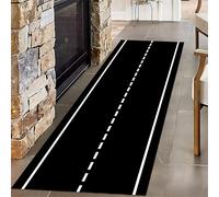 SMXVRC Noir Blanc Chemin de Fer Route Long Couloir Tapis Coureurs, 160x210cm, Course Automobile Piste Enfants Jouer Moquette, Lavable Durable Non Glissement Tapis pour Pépinière Décoration