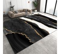 SMXVRC Noir Blanc Encre Peinture à l'huile Tapis Couloir, 100x150cm, RéSumé DéGradé Or Lignes Tapis De DéCoration, Respirant Confortable Lavable en Machine Tapis Doux pour Devant La Porte Chambre