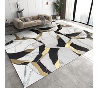 SMXVRC Noir Blanc Texture dorée pour Enfants Tapis, 70x140cm, Tendance Marbre Intérieur Moquettes, Facile Propre Durable Antidérapant avec Non Glisser Support Sale Résistant, pour Porche Avant