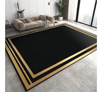 SMXVRC Noir Or Rectangulaire Frontière Zone Moquette, 160x200cm, Luxe Nordique Minimaliste Art Cuisine Tapis, Poil Ras Doux Pliable Non Pli Maison Décor Facile Faire Le ménage pour Nursery