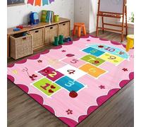 SMXVRC Tapis marelle pour Enfants, 80x150cm, Rosa Fleurs Abeille Imprimé Tapis, Durable Grand Teint Duveteux Respirant Antidérapant Moquette pour Salle à Manger Salon