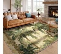 SMXVRC Tapis RéTro Motif Palmiers, 70x140cm, Tapis Botanique Tropical Beige avec Décoratif Traditionnel à Bordure Ornée, Non Pelucheux Pliable pour Le Salon, Véranda Salle à Manger