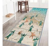 SMXVRC Tortue de Plage Long Couloir Tapis Coureurs, 60x120cm, Côtier Étoile de mer Marine Animal Intérieur Zone avec, Absorbant Résistant, Pliable Non Pli Durable Tapis pour dortoir Patio