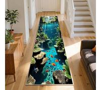 SMXVRC visuelle Illusion sous l'eau Monde Tapis Coureurs, 160x210cm, Océan Tropical Poisson Vert Algue Durable Tapis, sous l'eau Rocher Écosystème Antidérapant Moquettes, Respirant pour Salon