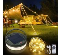 SMY Guirlande Lumineuse Camping Enroulable, 13M 160LED, 3600mAh, Rechargeable par Énergie Solaire et USB, Portable Lampe Guirlande Camping avec Télécommande pour Tente Randonnée Jardin Cour