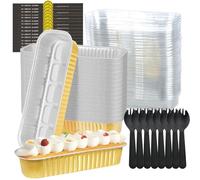 SMYJDMM Lot de 120 mini moules à gâteau avec couvercles et cuillères en feuille d'aluminium pour pain, brownie, gâteau, mariage, anniversaire, pique-nique (noir et doré)