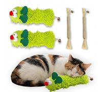 SMYJDMM Lot de 4 jouets à mâcher pour le nettoyage des dents, 2 chenilles en peluche résistantes aux morsures avec 2 bâtons de vigne pour nettoyage des dents de chat d'intérieur (vert)