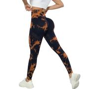SMYTJSYC Pantalon de yoga taille haute pour femme - Legging de compression extensible sans couture - Orange et noir - S