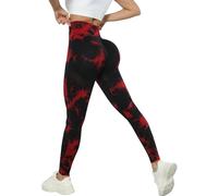 SMYTJSYC Pantalon de yoga taille haute pour femme - Leggings de compression stretch sans couture - Rouge et noir - L
