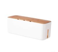 SMZhomeone Boîte de rangement de câbles en plastique ABS avec couvercle en bois, résistant à la chaleur et compartiment de jonction ventilé pour multiprises et chargeurs à domicile, blanc (blanc)