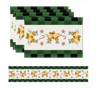 SMZhomeone Chemin de table de Noël en lin avec 4 sets de table assortis, résistant à la chaleur, décoration de salle à manger pour repas festifs en intérieur et réunions de famille (E)