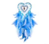SMZhomeone Cœur pour attrape-rêves fabriqué à la main avec plumes pour décoration murale de chambre à coucher, filtrant les cauchemars pour beaux rêves, rouge clair, 58 cm de long (bleu)