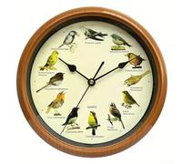 SMZhomeone Horloge murale avec 12 oiseaux chanteurs reconnus de Grande-Bretagne et d'Europe, carillons horaires avec options sonores AM Time personnalisées, construction en résine, fonctionne avec