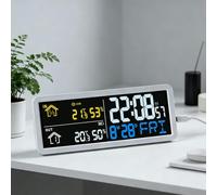 SMZhomeone Horloge murale LCD avec affichage de la température et de l'humidité intérieure et extérieure, affichage de la date et du jour, design moderne avec capteur extérieur pour la maison ou le